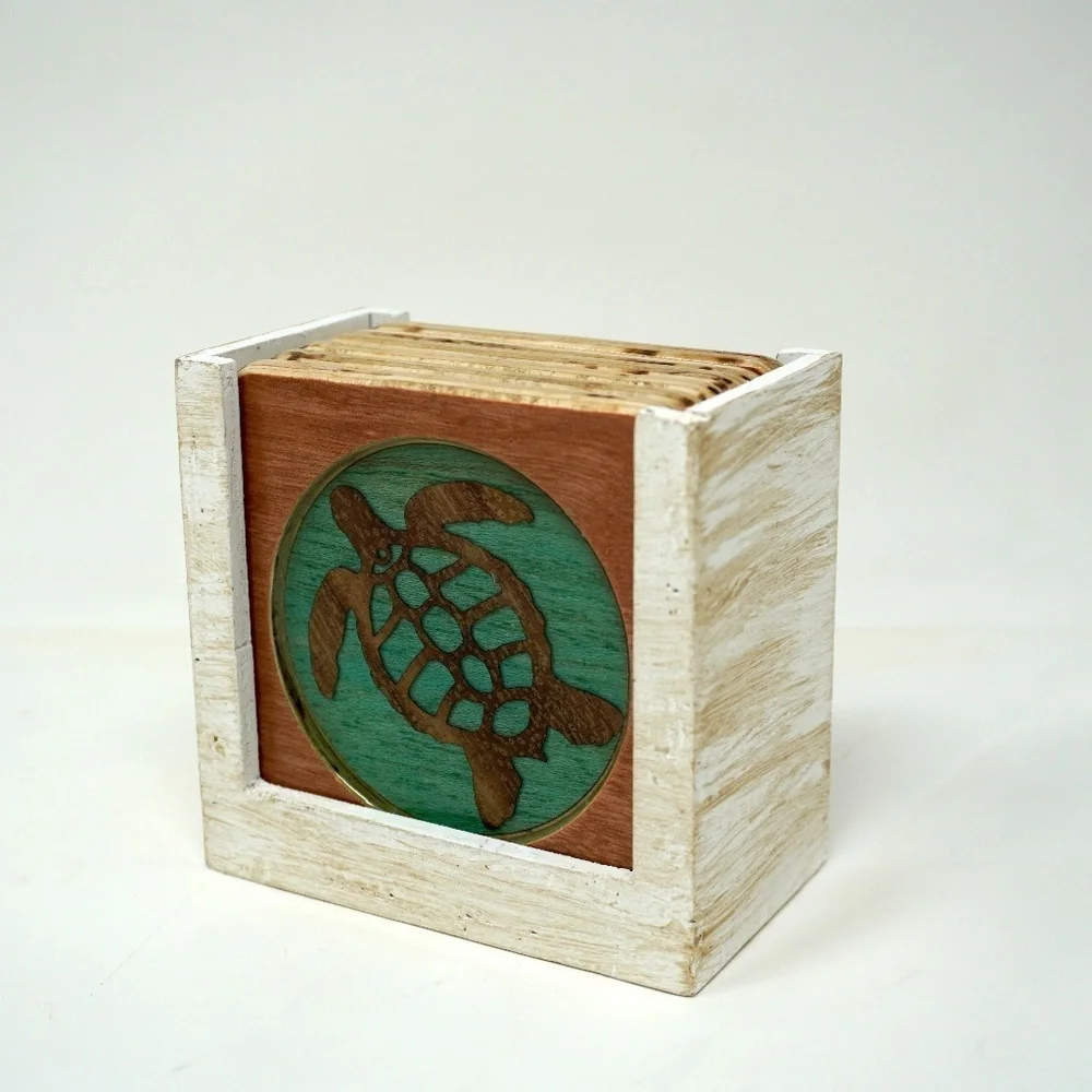 Handmade UNIKO Wood Carved Sealife Coasters